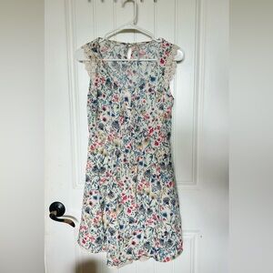 Floral Lace Trim Sleeveless Dress - Cream with Pink & Blue Flowers Lauren Conrad